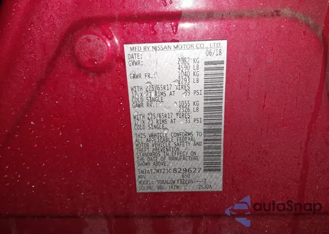 2018 Nissan Rogue Sv z USA, uszkodzony, nr VIN 5N1AT2MT2JC829627